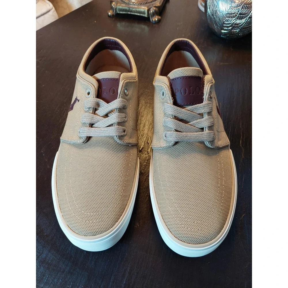 Polo Ralph Lauren Men's Faxon Low Canvas/Leather Sneaker Khaki Size 8D NEW!